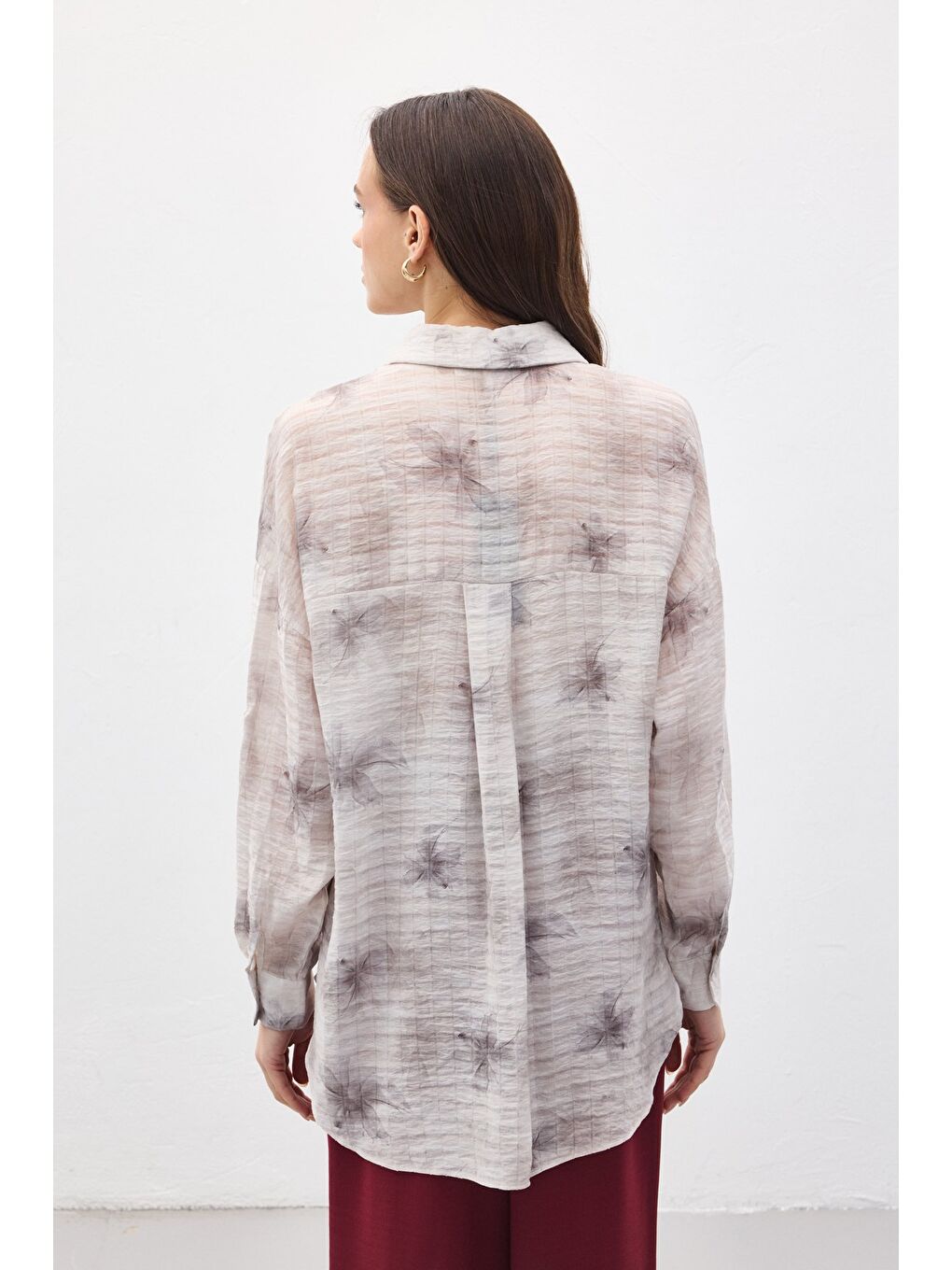 Kolu Katlamalı İnce Gömlek - Gri-7