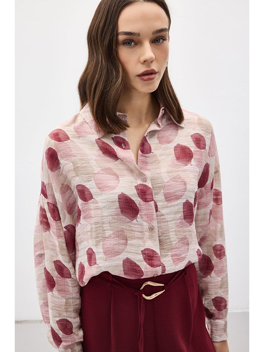 Kolu Katlamalı İnce Gömlek - Mürdüm