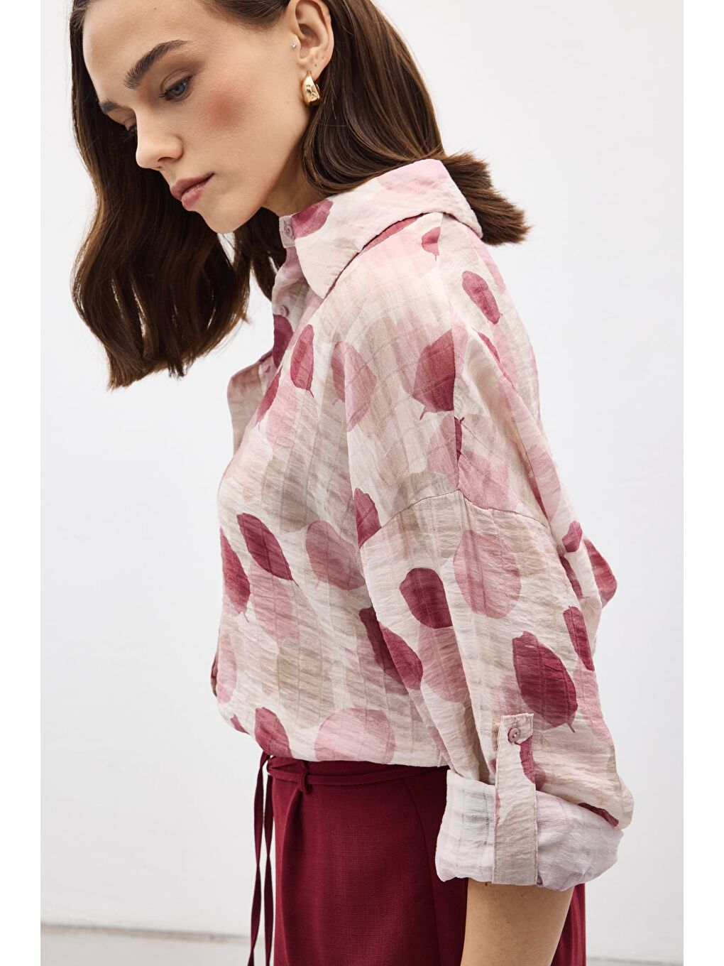 Kolu Katlamalı İnce Gömlek - Mürdüm-3