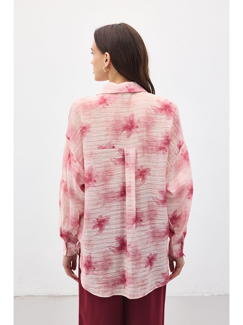 Kolu Katlamalı İnce Gömlek - Pembe-7