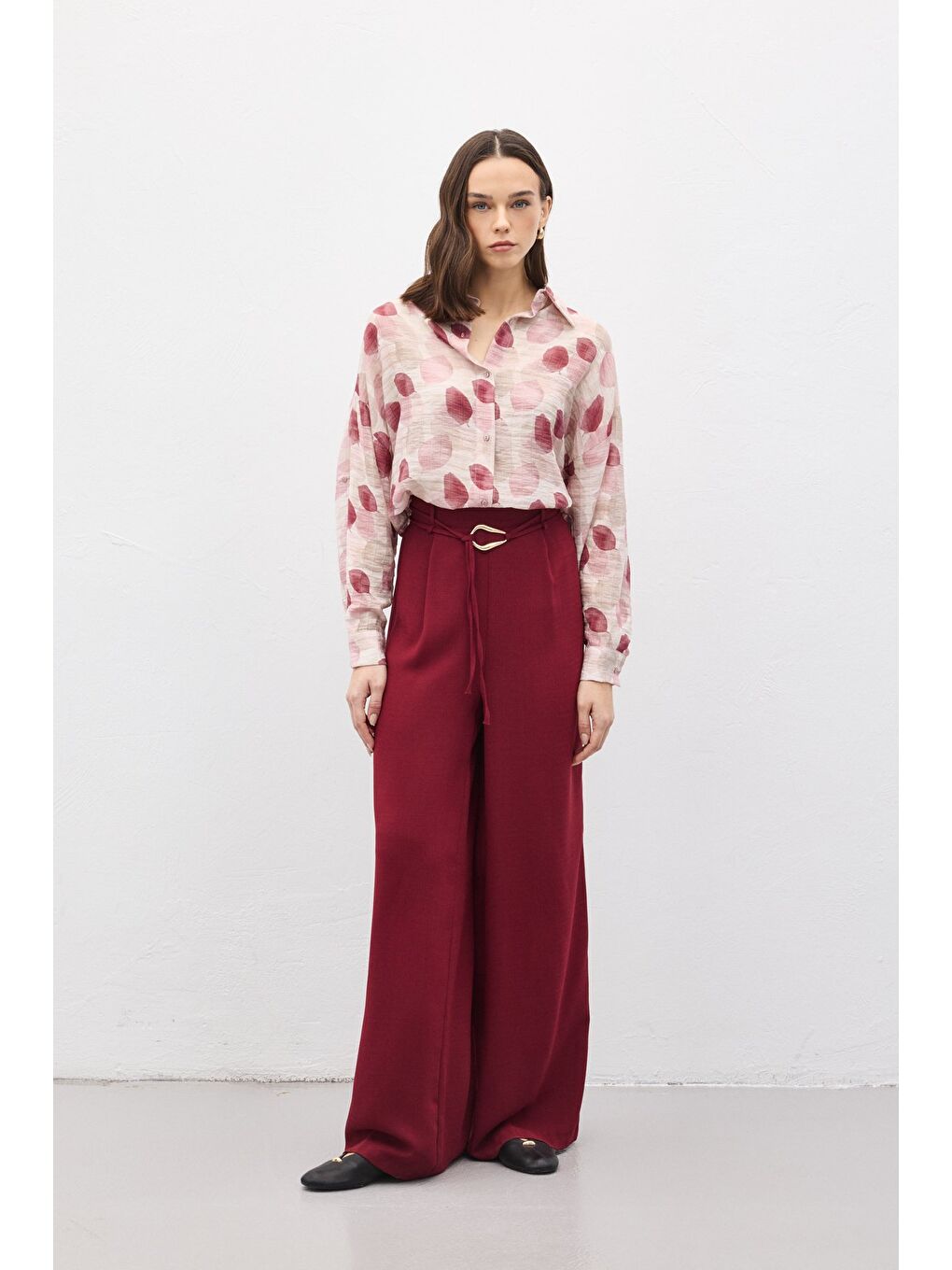 Kolu Katlamalı İnce Gömlek - Mürdüm-4