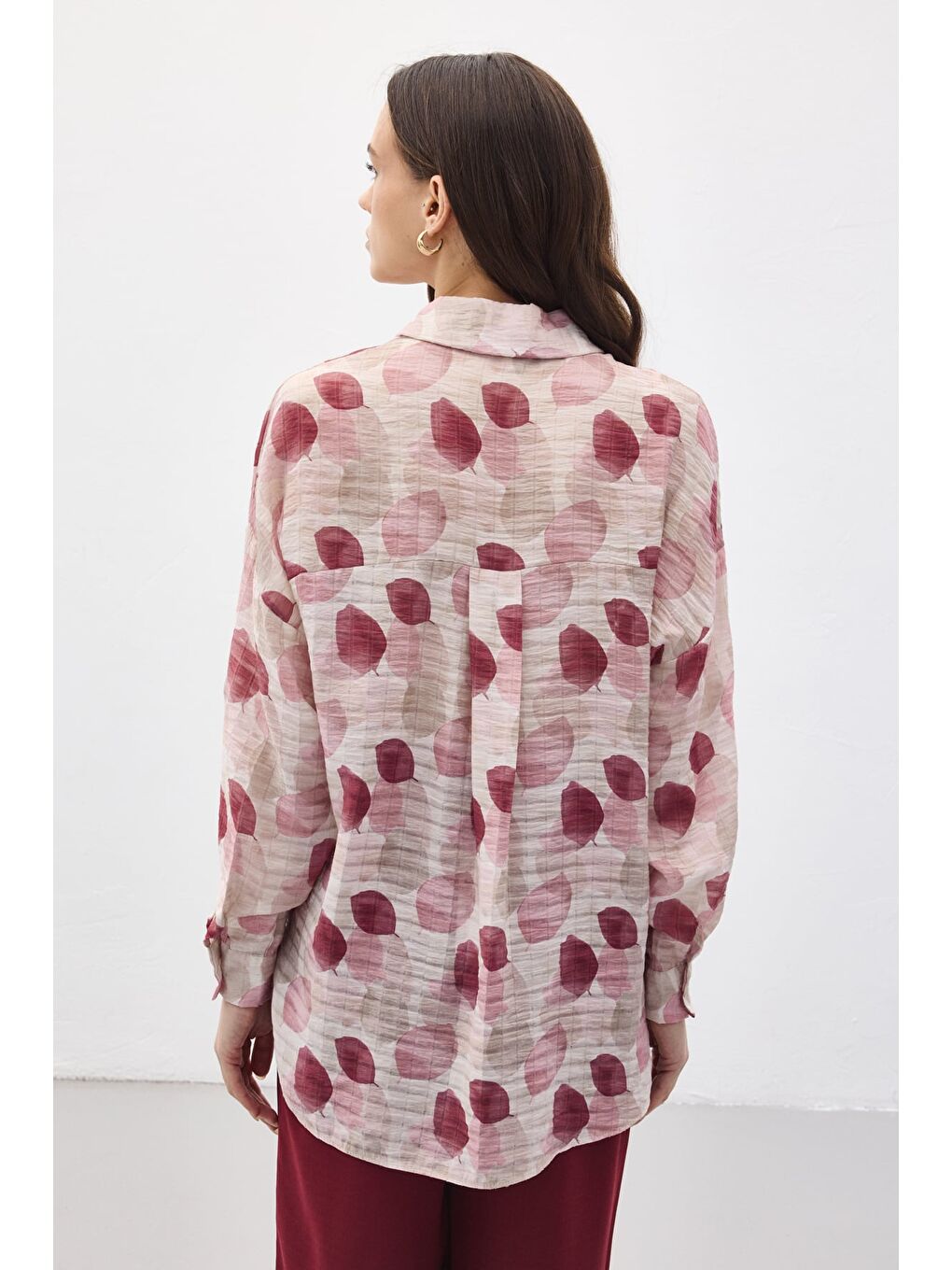 Kolu Katlamalı İnce Gömlek - Mürdüm-6