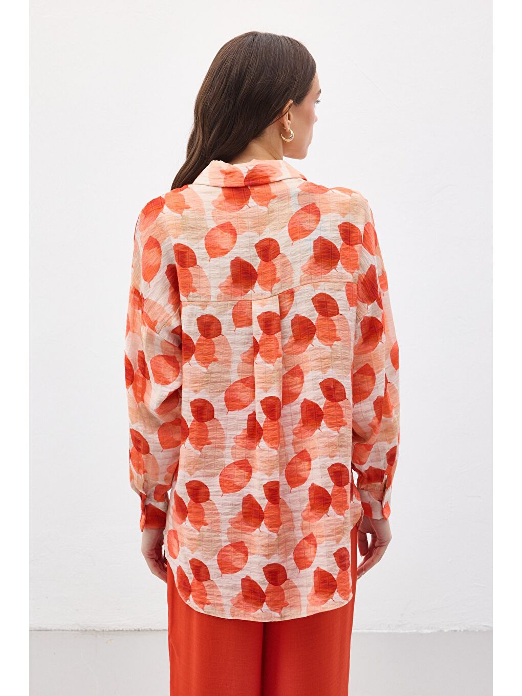 Pembe Kolu Katlamalı İnce Gömlek - Nar Çiçeği-7