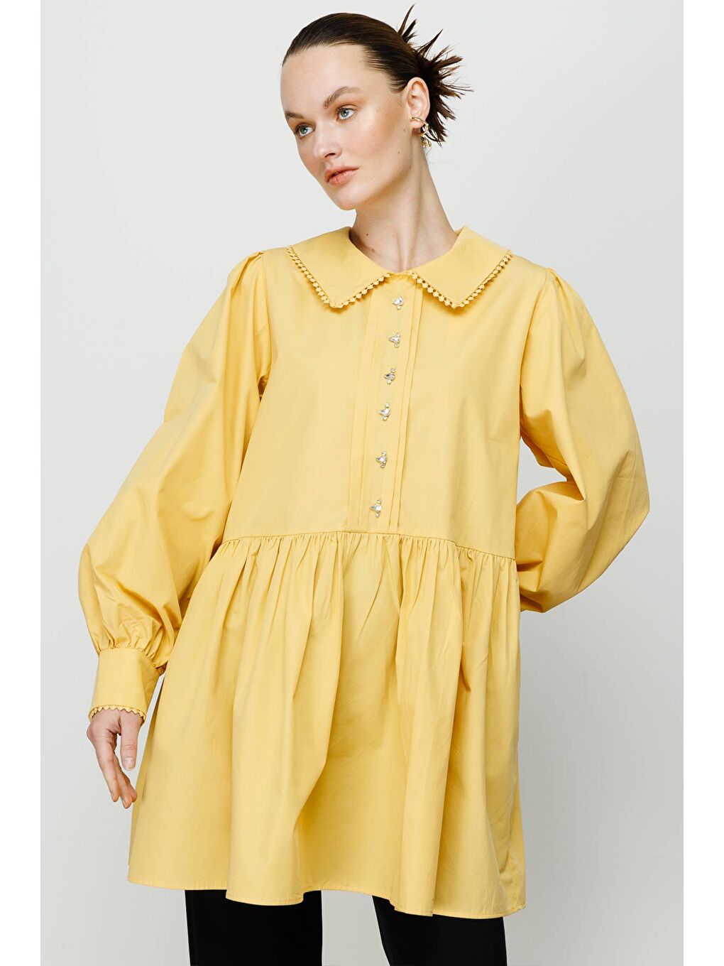 Patı Taş Detaylı Tunik - Sarı-2