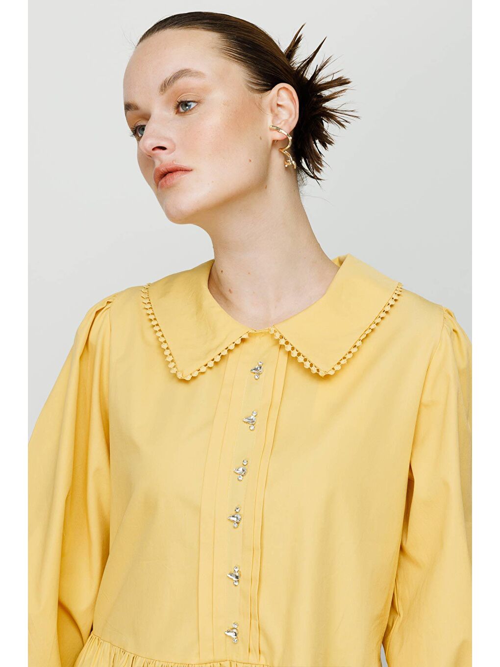 Patı Taş Detaylı Tunik - Sarı-3