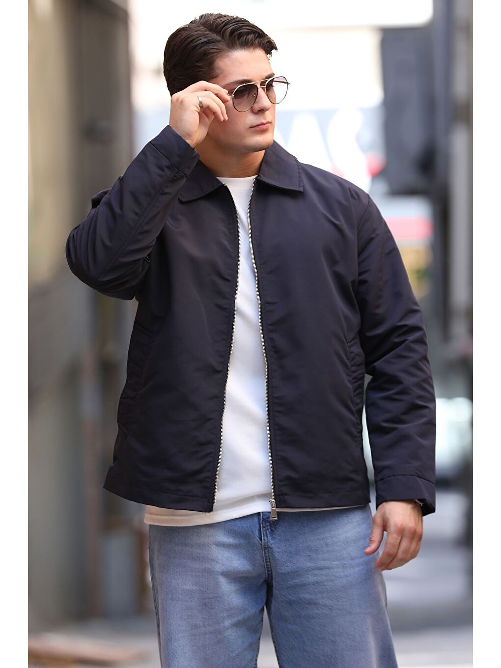 Lacivert Astarlı Fermuarlı Erkek Mevsimlik Mont