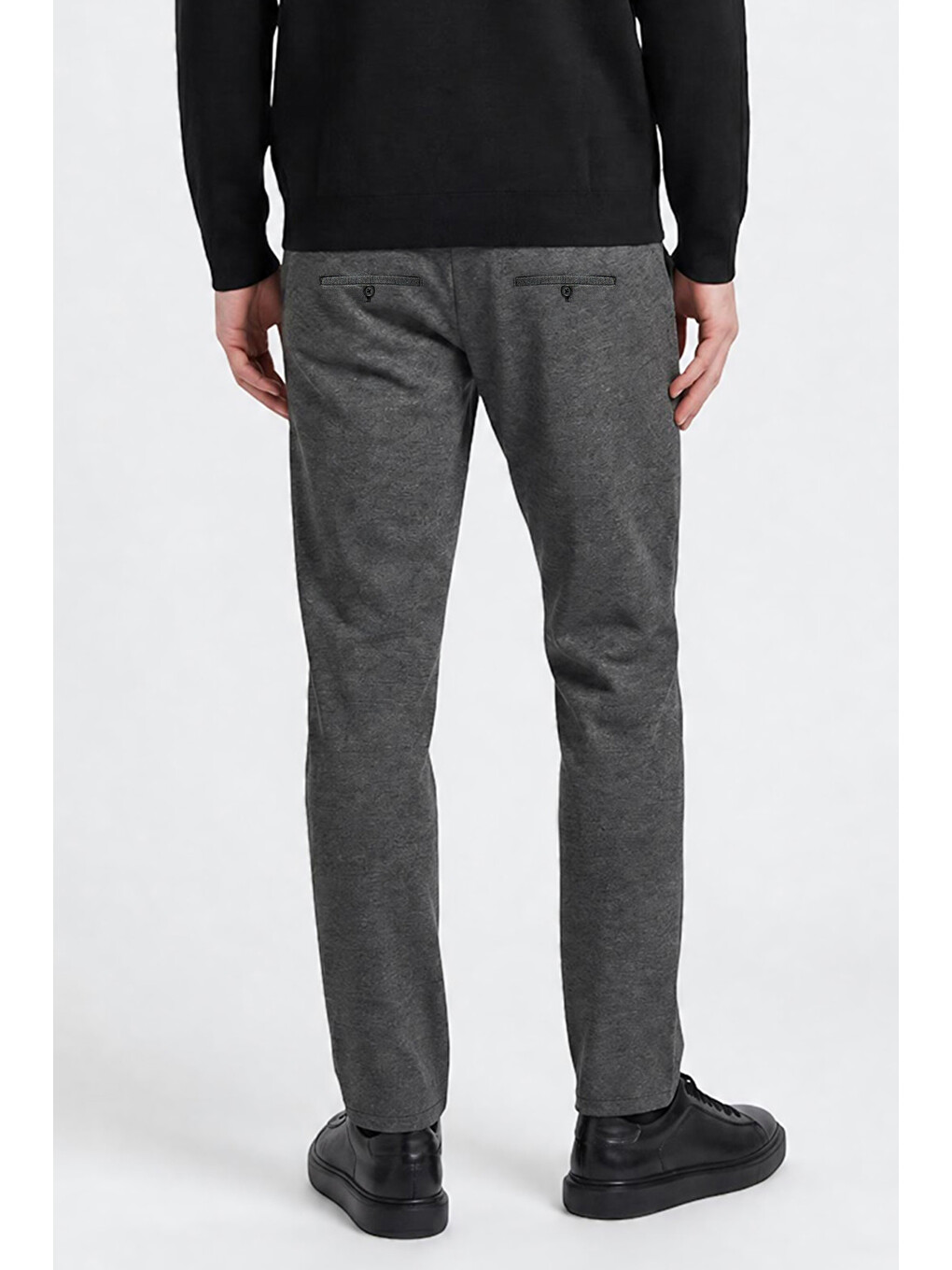 Erkek Antrasit Slim Fit Dar Kesim Beli Bağlamalı Yan Cepli Diagonal Desenli Esnek Casual Pantolon-4