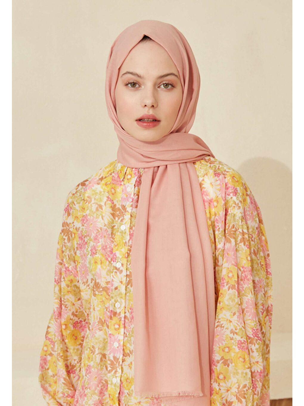 Pembe İnce Pamuk Vual Şal Pudra-1