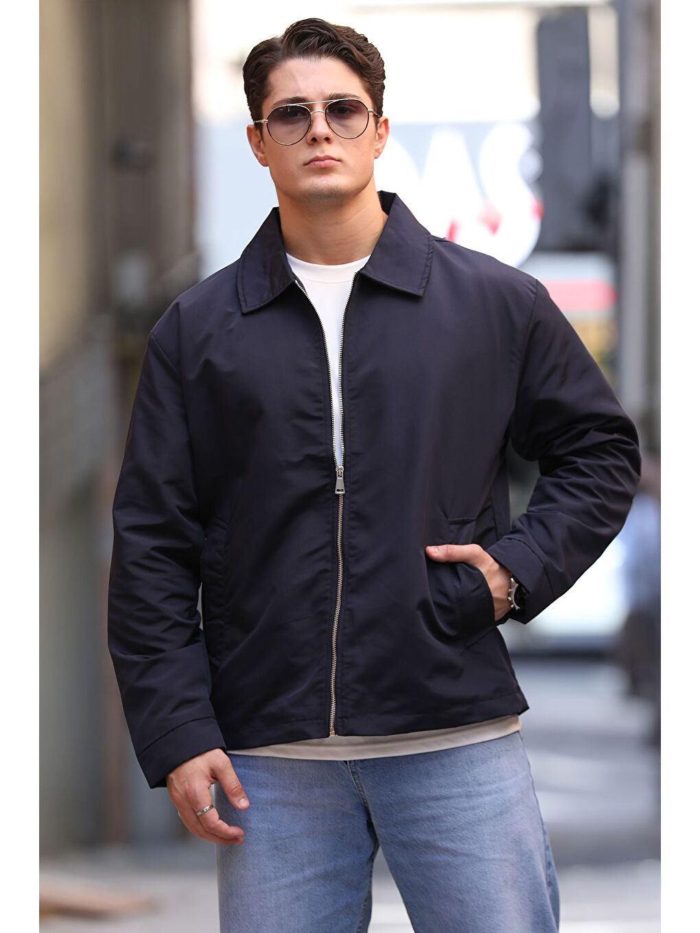 Lacivert Astarlı Fermuarlı Erkek Mevsimlik Mont-1