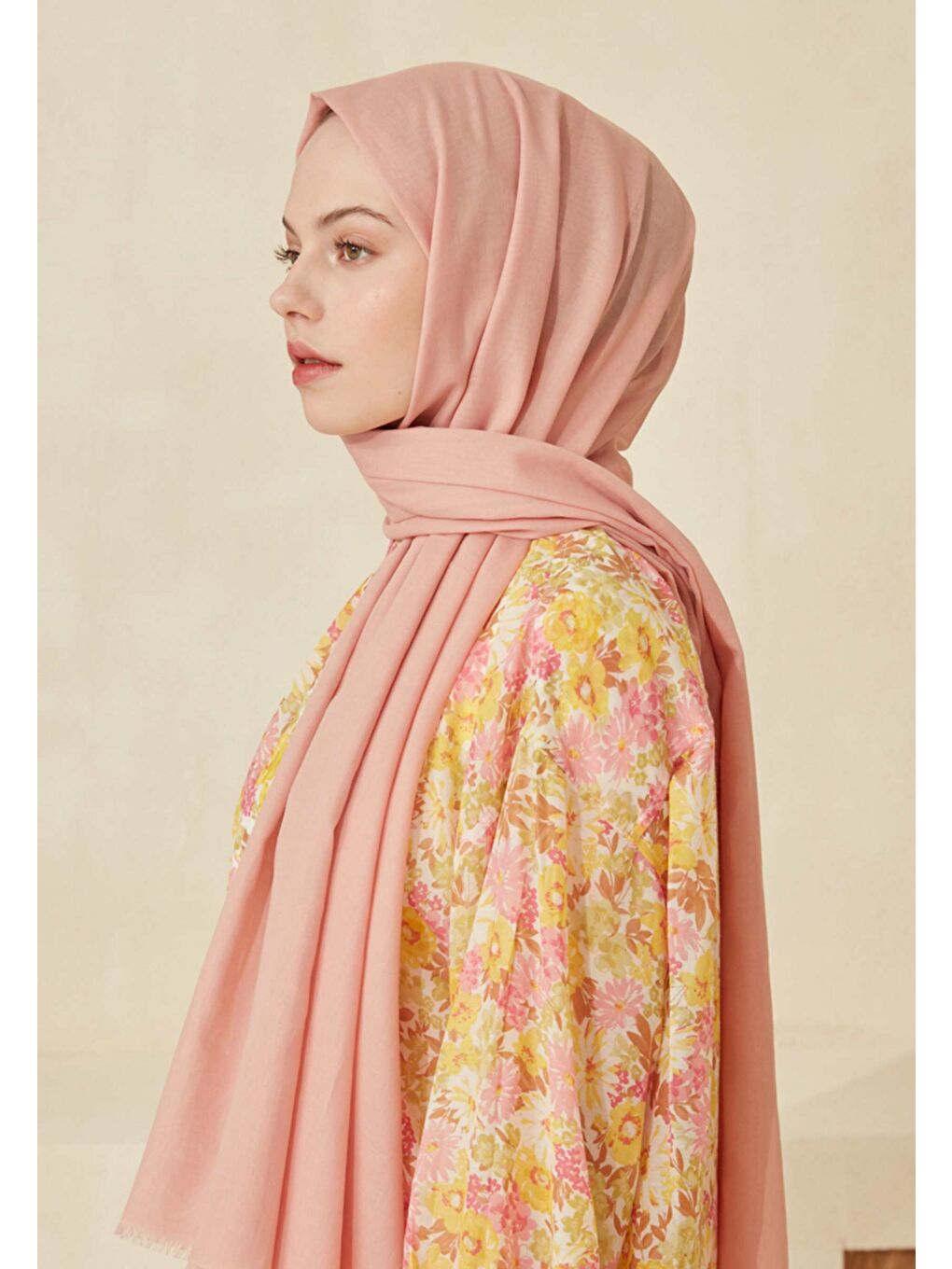 Pembe İnce Pamuk Vual Şal Pudra-3