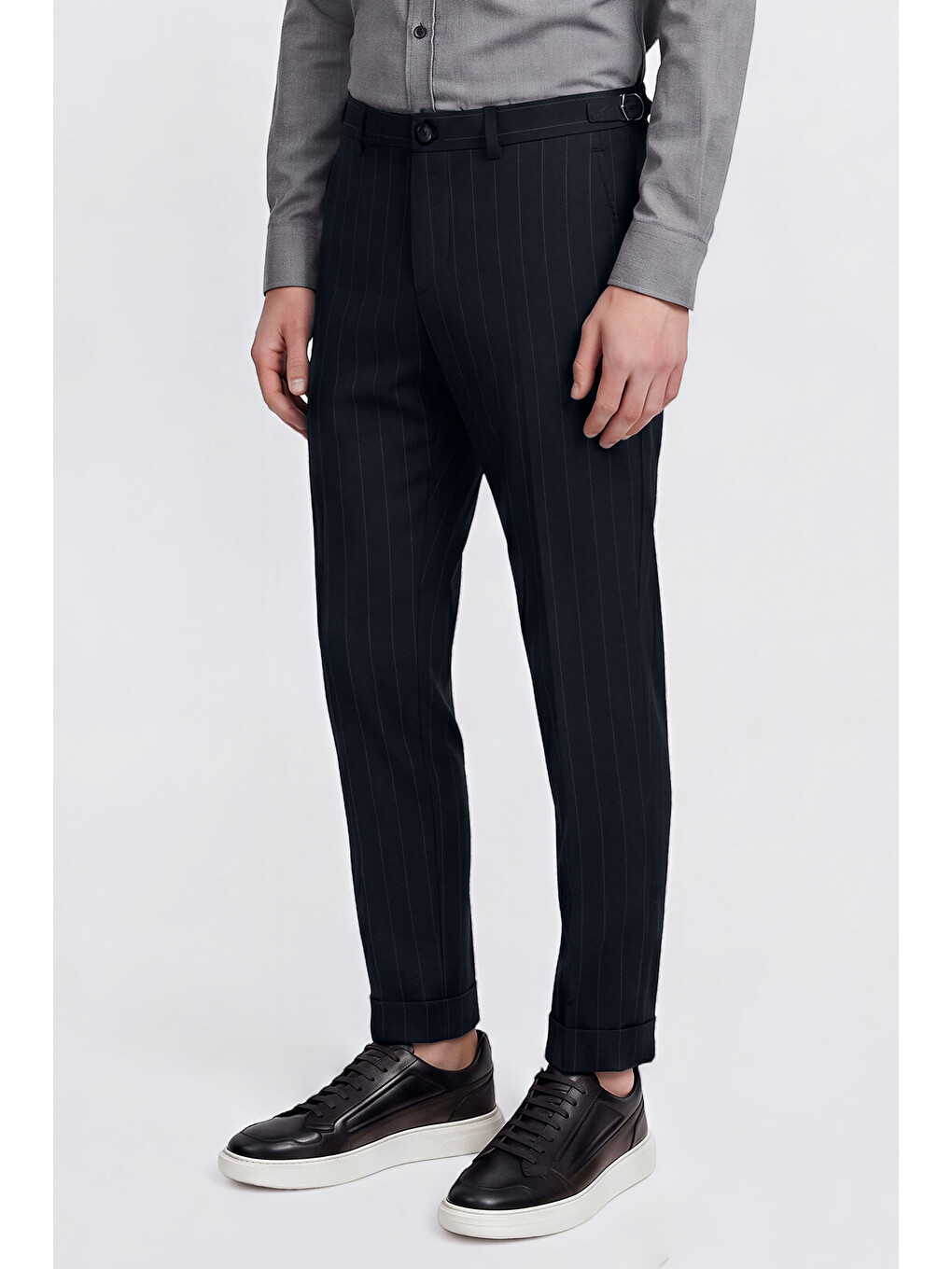 Erkek Lacivert 360 Her Yöne Esneyen Pamuklu Slim Fit Dar Kesim Beli Bağlamalı Yan Cepli Casual Pant--1