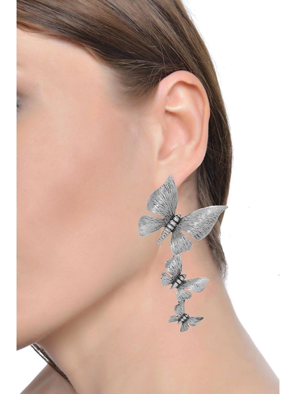 Karışık Kadın Antik Gümüş Kaplama Çivili Kelebek Küpe-2