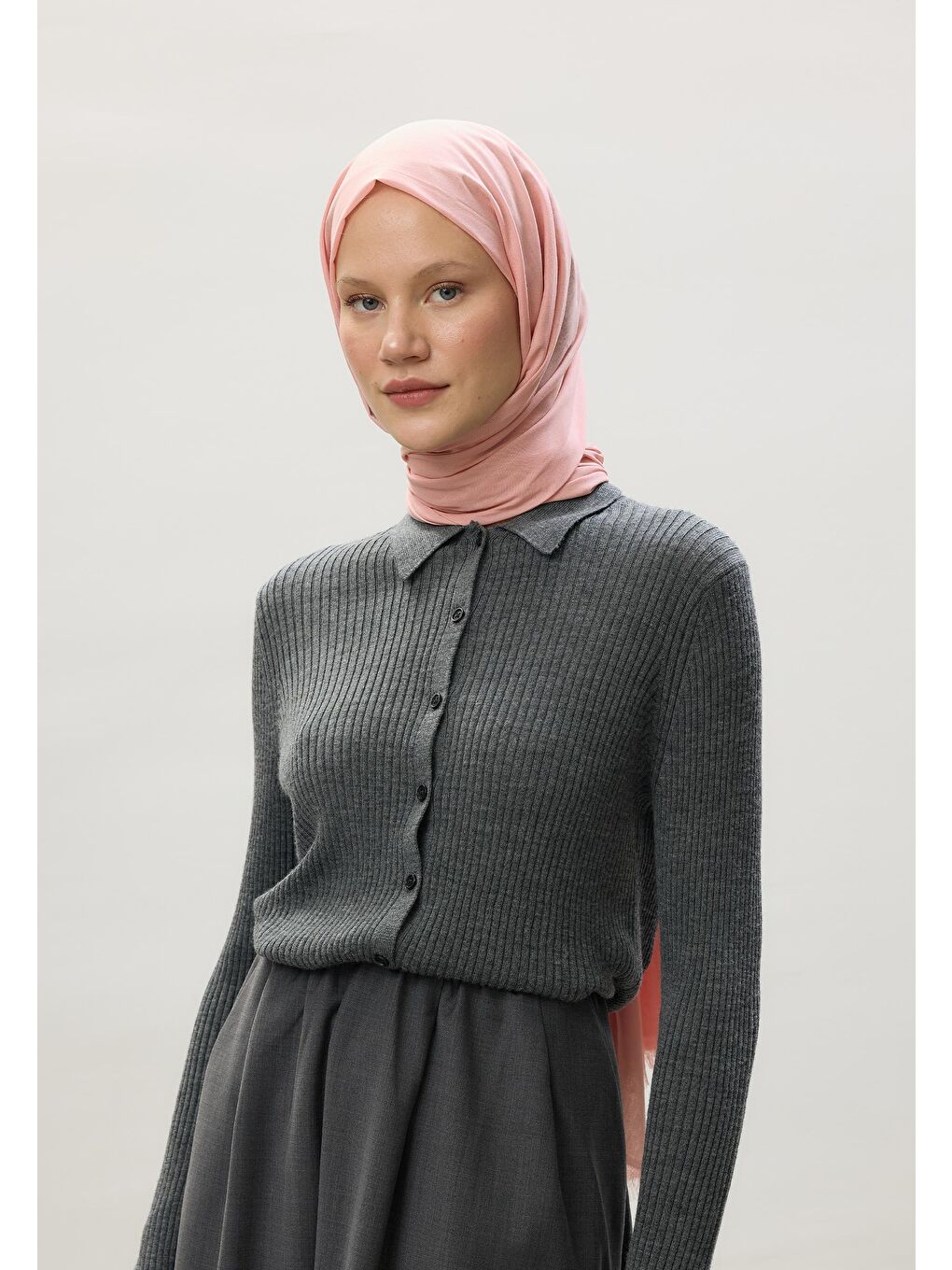 Pembe İnce Pamuk Vual Şal Pudra-4