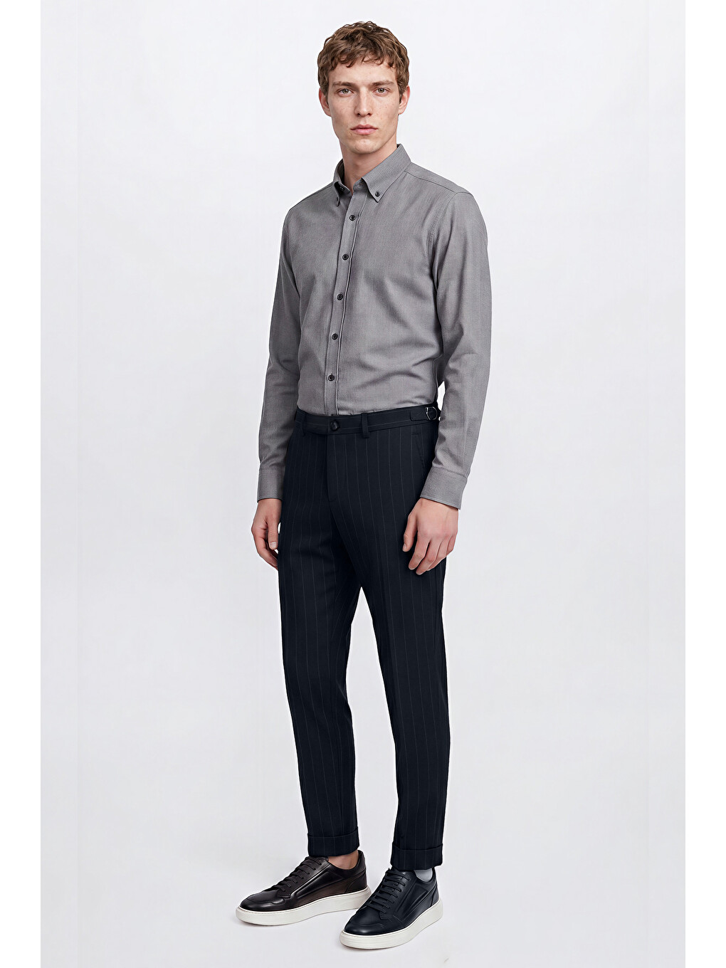 Erkek Lacivert 360 Her Yöne Esneyen Pamuklu Slim Fit Dar Kesim Beli Bağlamalı Yan Cepli Casual Pant--2