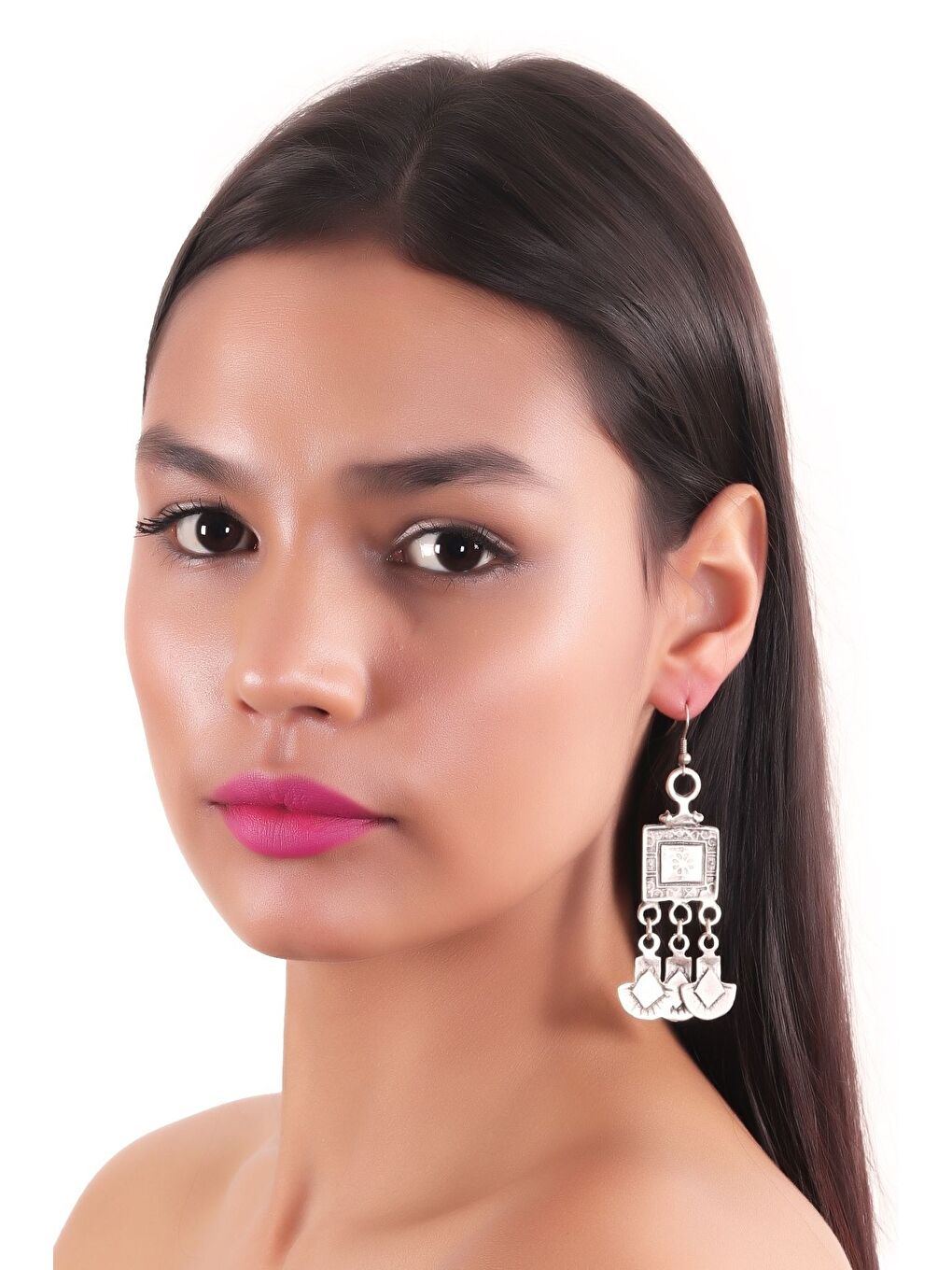 Gri Kadın Antik Gümüş Kaplama Sallantılı Küpe-4