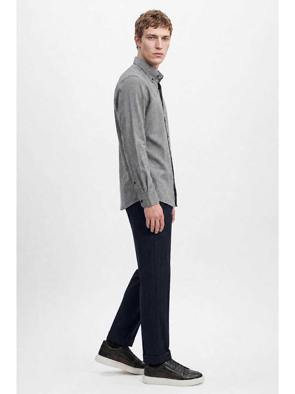 Erkek Lacivert 360 Her Yöne Esneyen Pamuklu Slim Fit Dar Kesim Beli Bağlamalı Yan Cepli Casual Pant--3