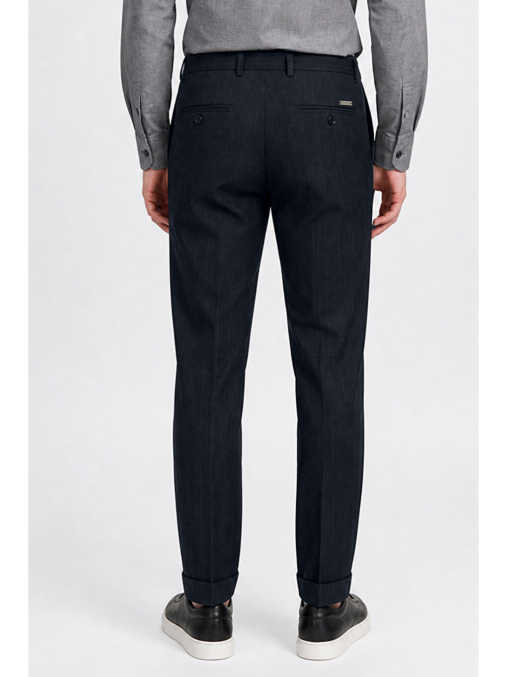Erkek Lacivert 360 Her Yöne Esneyen Pamuklu Slim Fit Dar Kesim Beli Bağlamalı Yan Cepli Casual Pant--4