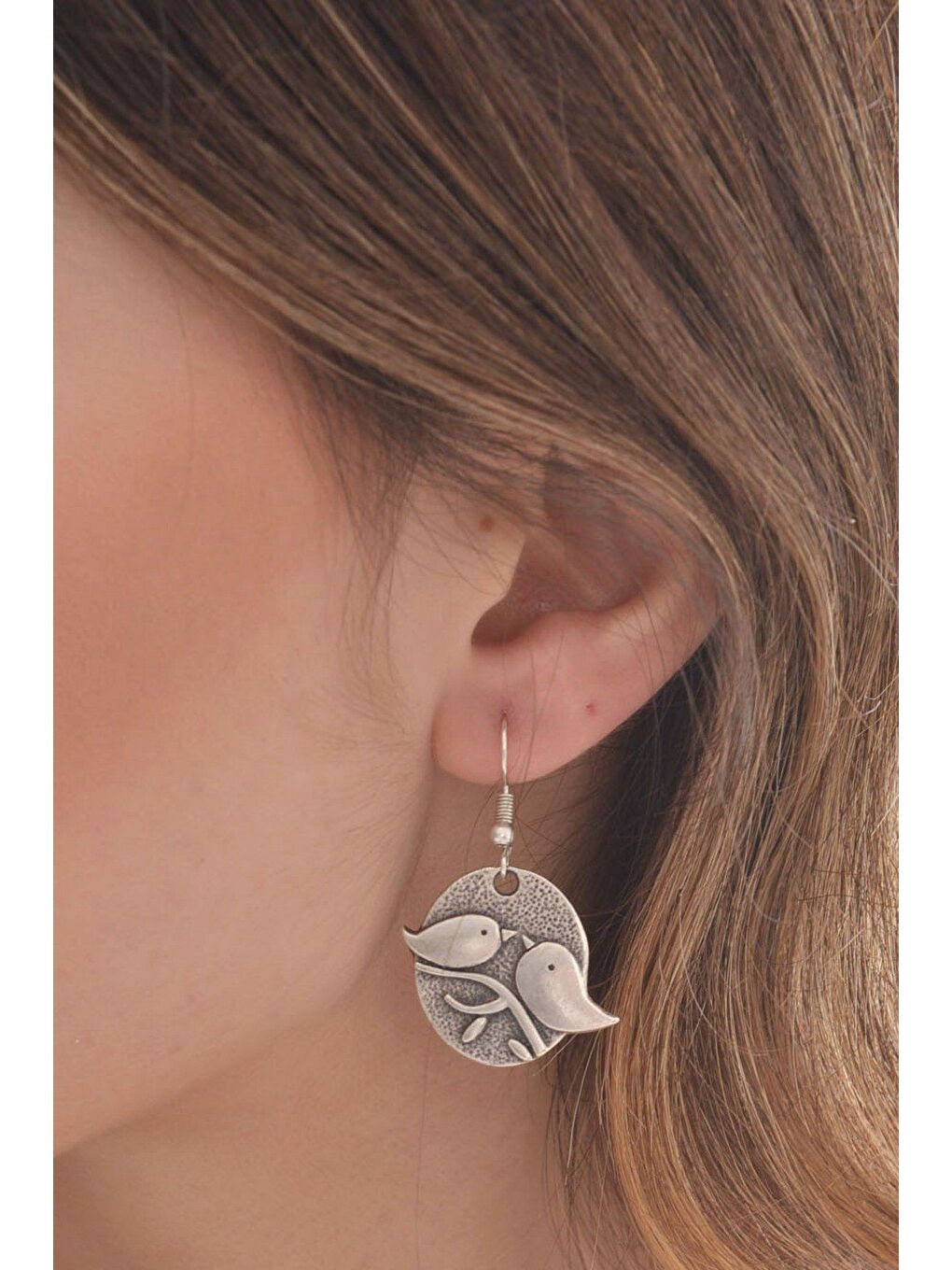 Gri Kadın Antik Gümüş Kaplama Sallantılı Çifte Kumrular Küpe-2