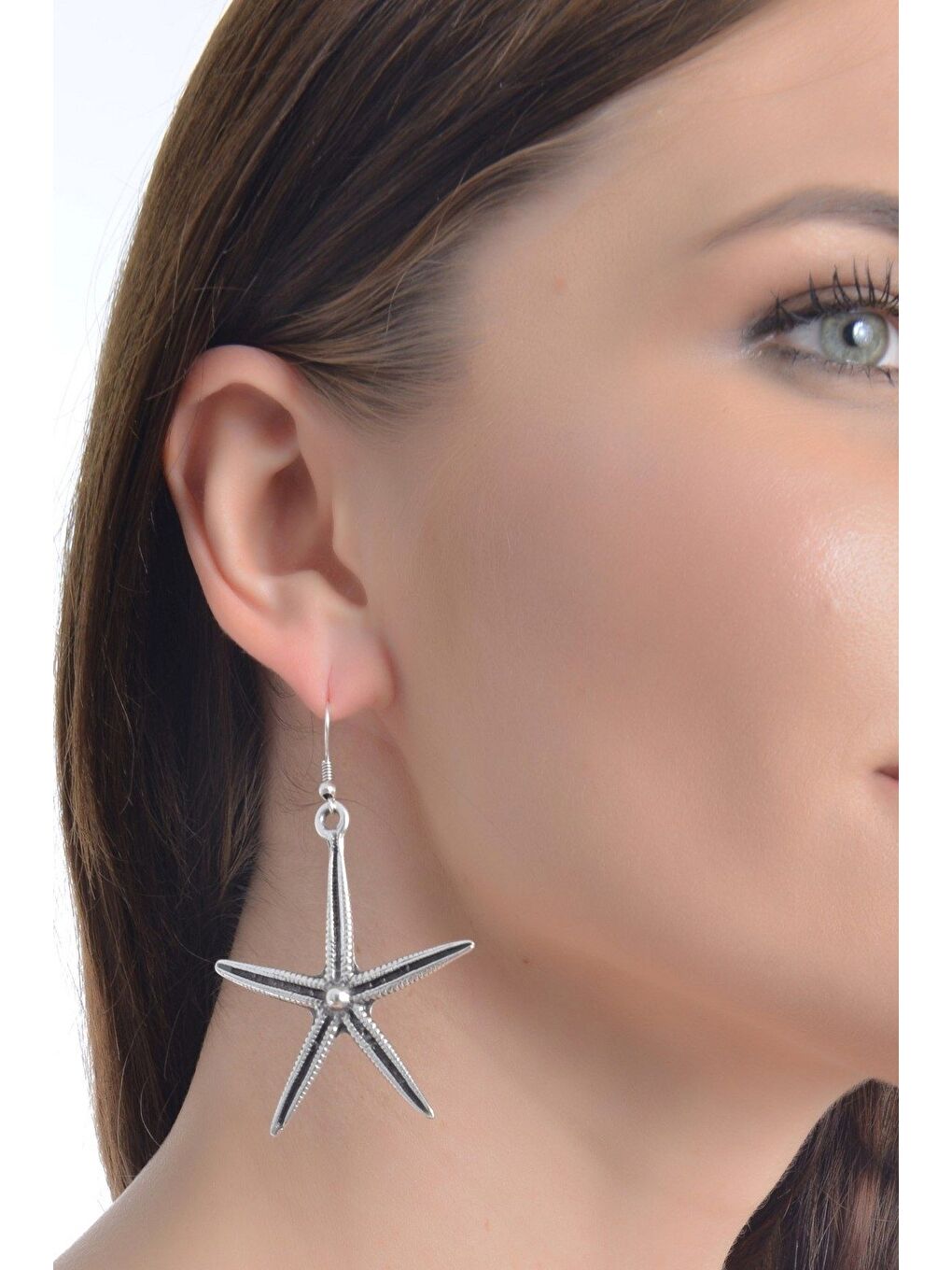 Gri KADIN ANTİK GÜMÜŞ KAPLAMA DENİZ YILDIZI KÜPE-1