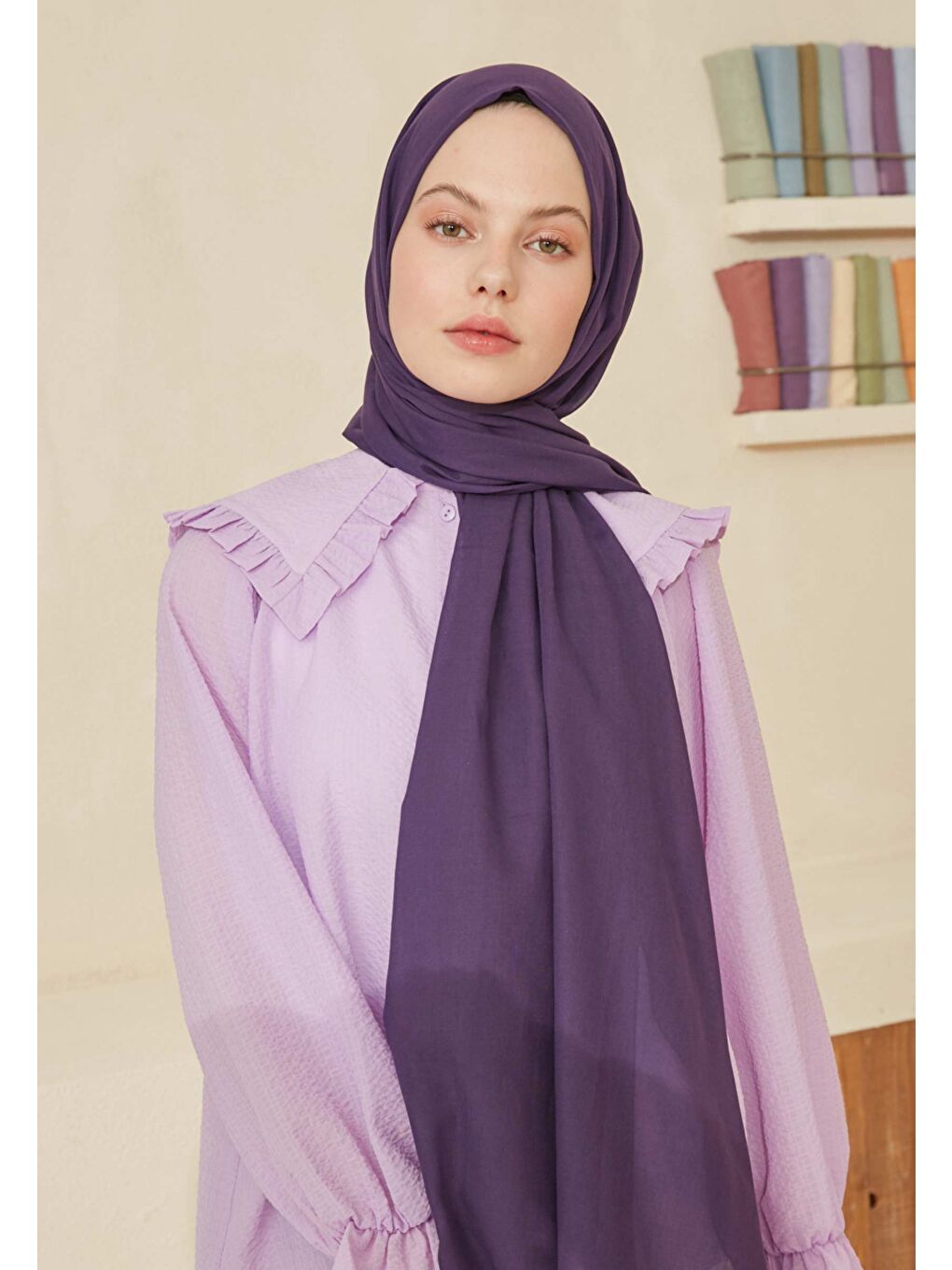 Mor İnce Pamuk Vual Şal Violet-1