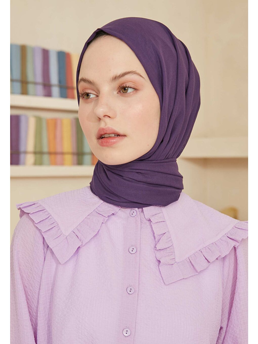 Mor İnce Pamuk Vual Şal Violet-2