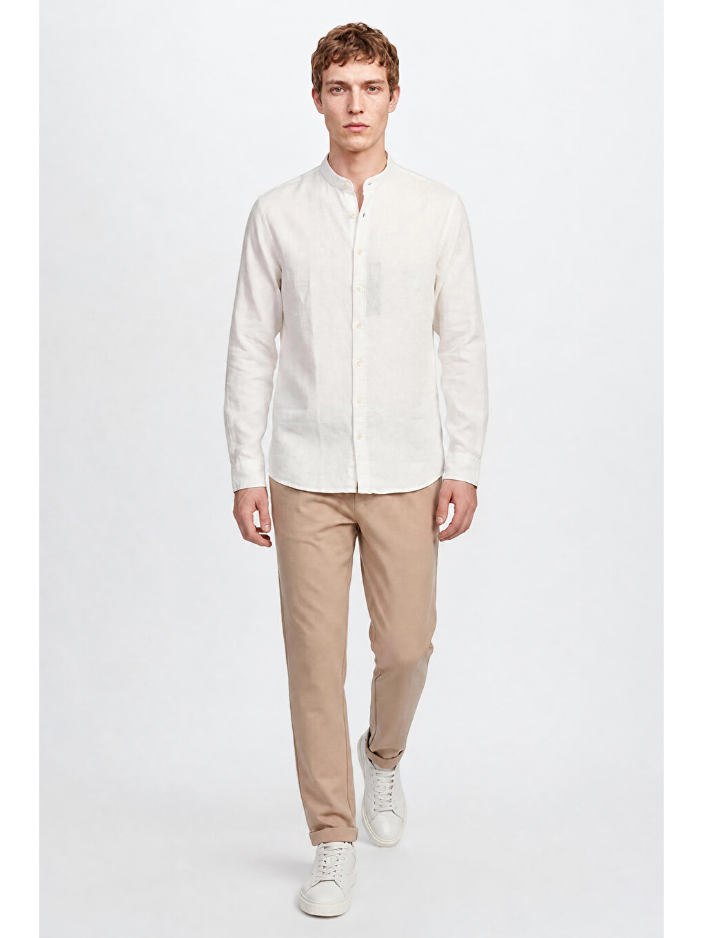Bej Erkek Vizon 360 Her Yöne Esneyen Pamuklu Slim Fit Dar Kesim Beli Bağlamalı Yan Cepli Casual Pantolo--2