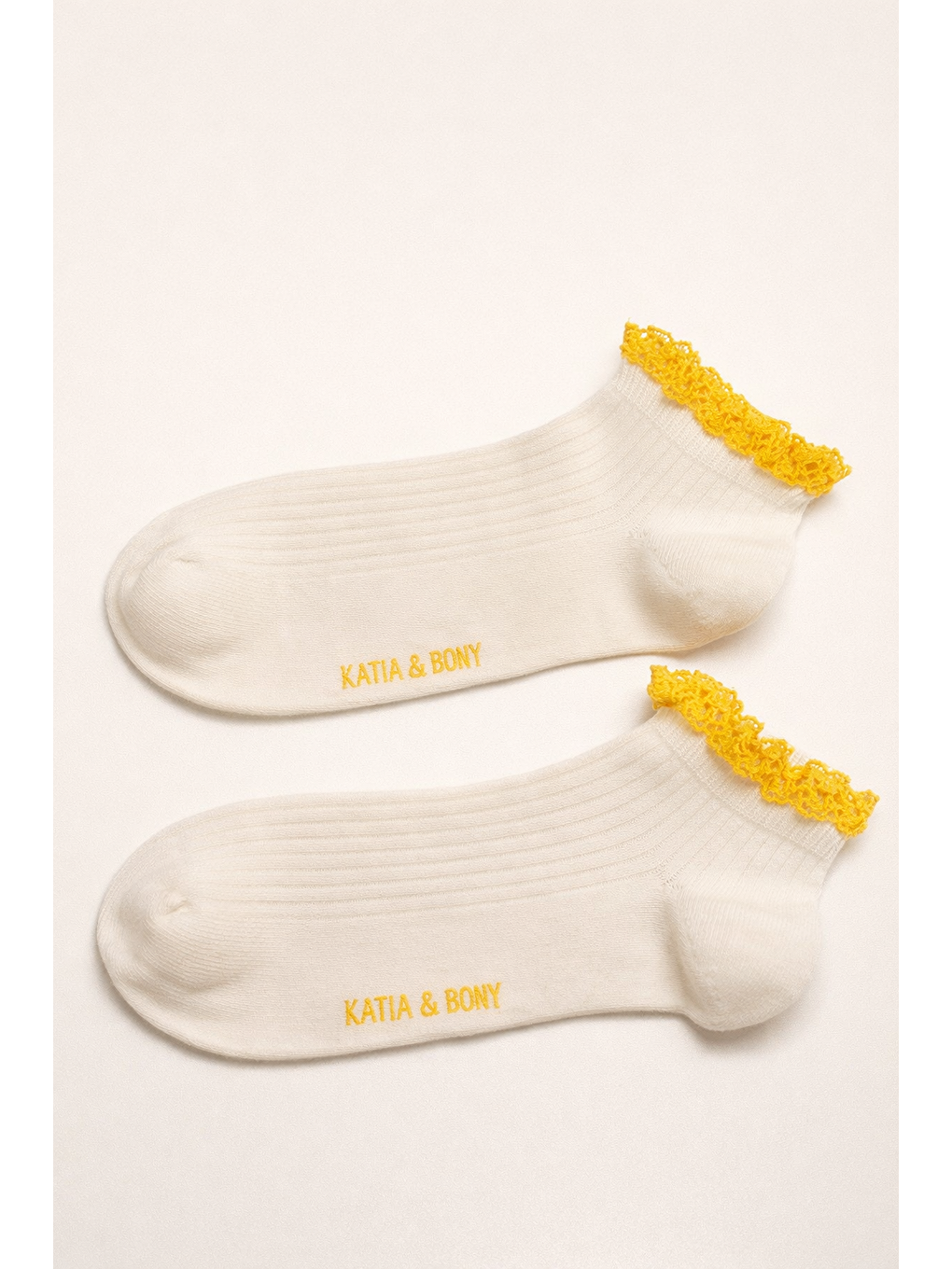 Sarı Kadın 2'Li Limon Desenli Step Çorap-3