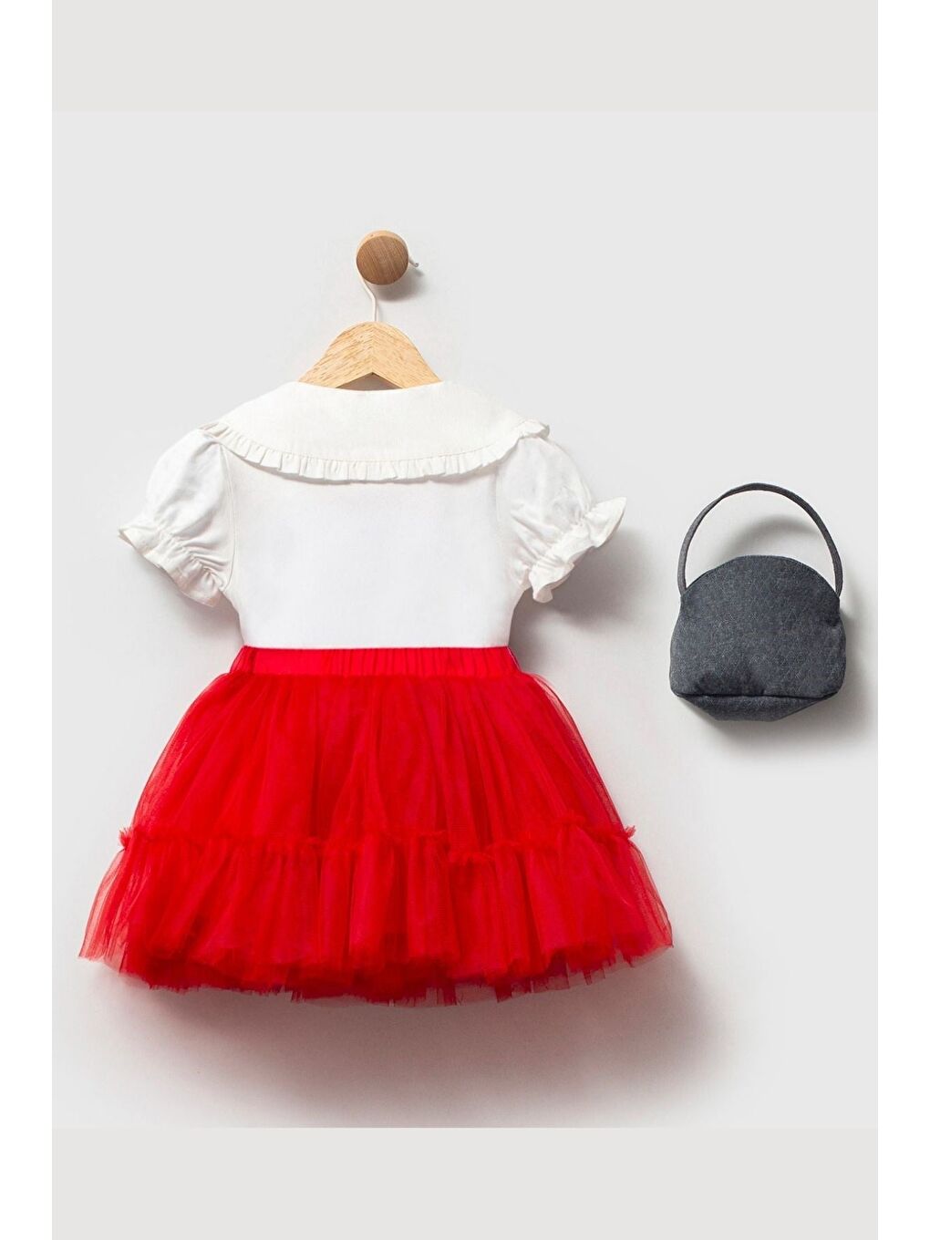 Kiraz Nakışlı Gömlek Ve Kırmızı Tütü Takım Çanta Hediyeli-1