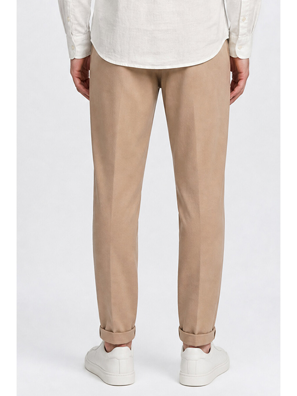 Bej Erkek Vizon 360 Her Yöne Esneyen Pamuklu Slim Fit Dar Kesim Beli Bağlamalı Yan Cepli Casual Pantolo--4