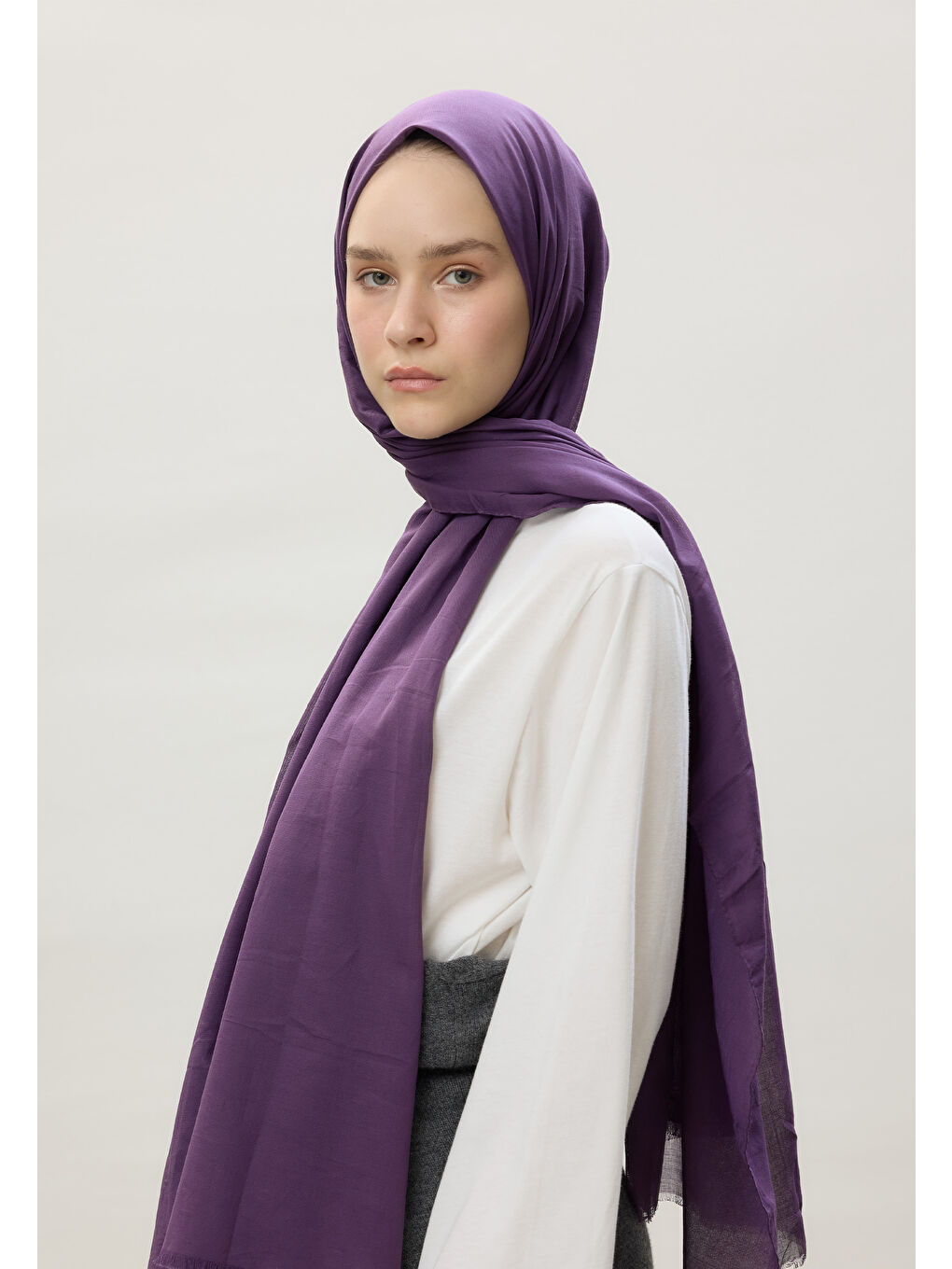Mor İnce Pamuk Vual Şal Violet-4