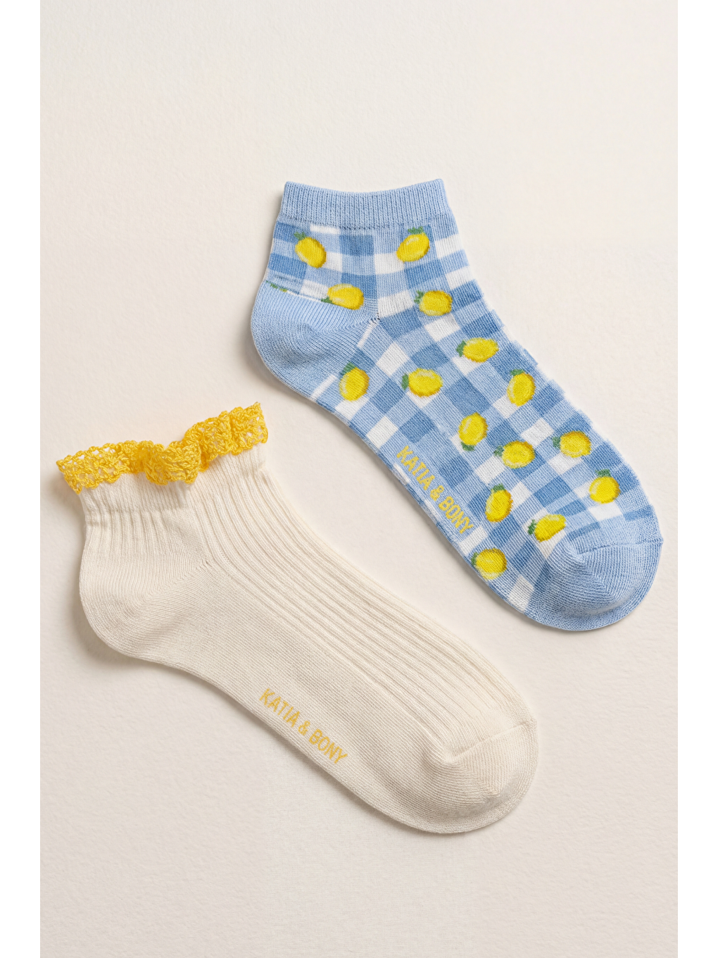 Sarı Kadın 2'Li Limon Desenli Step Çorap-6