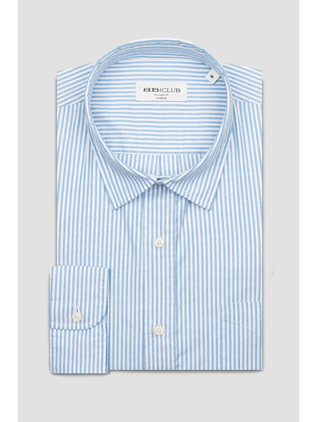 Rio Oxford Stretch Pamuk Karışımlı Oversize Fit Mavi Klasik Yaka Erkek Çizgili Gömlek-3
