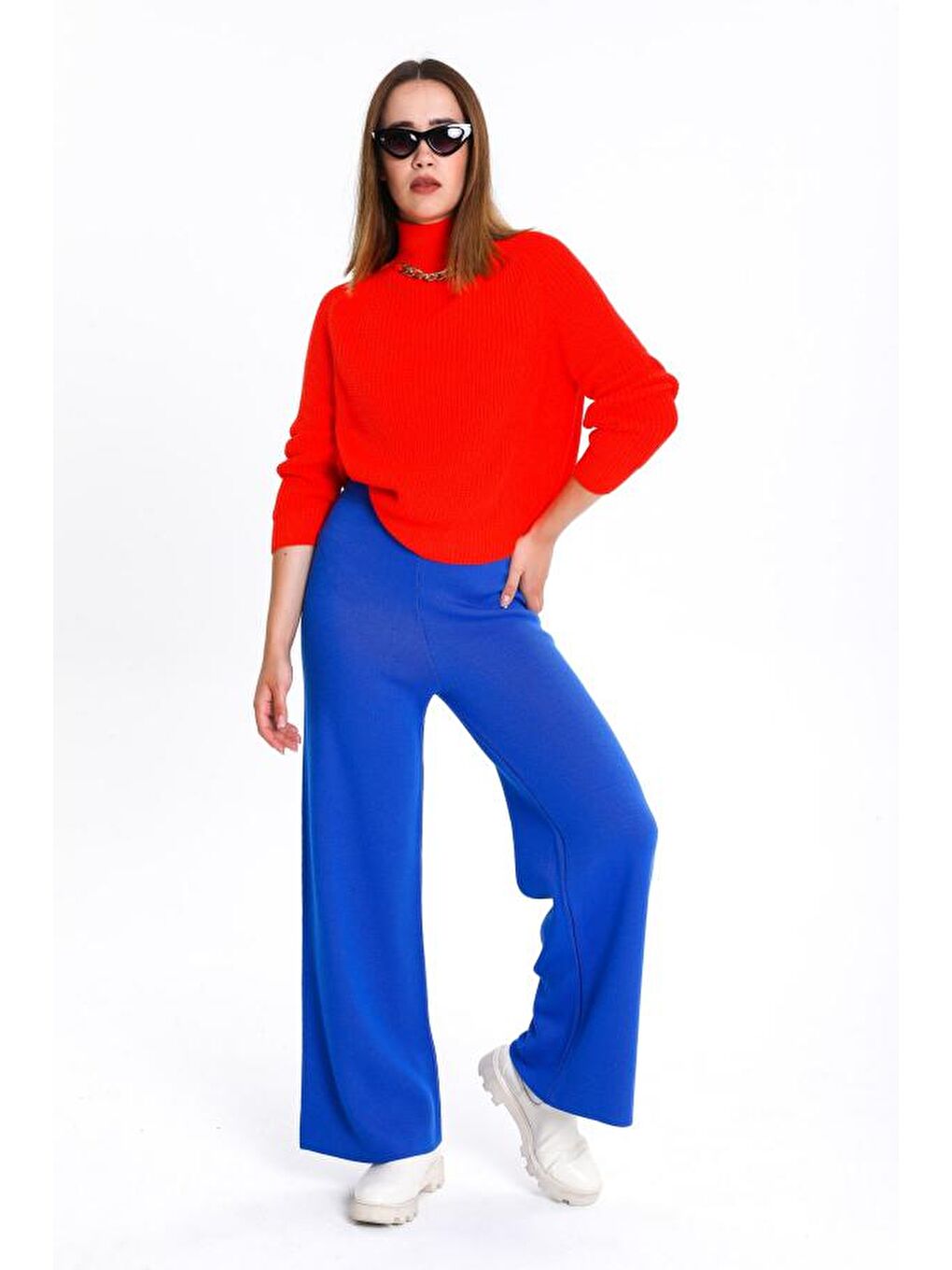 Turuncu Kadın Zincir Detaylı Triko Kazak