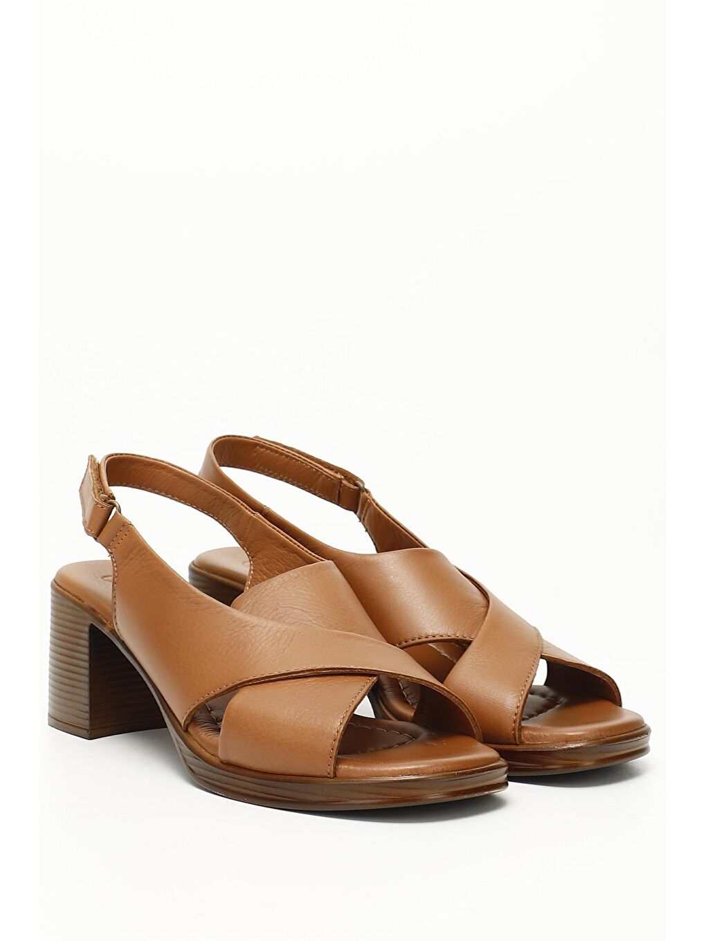 Kahverengi TABA-KAHVERENGİ  Hakiki Deri  Kalın Topuklu Kadın Sandalet 45130-1