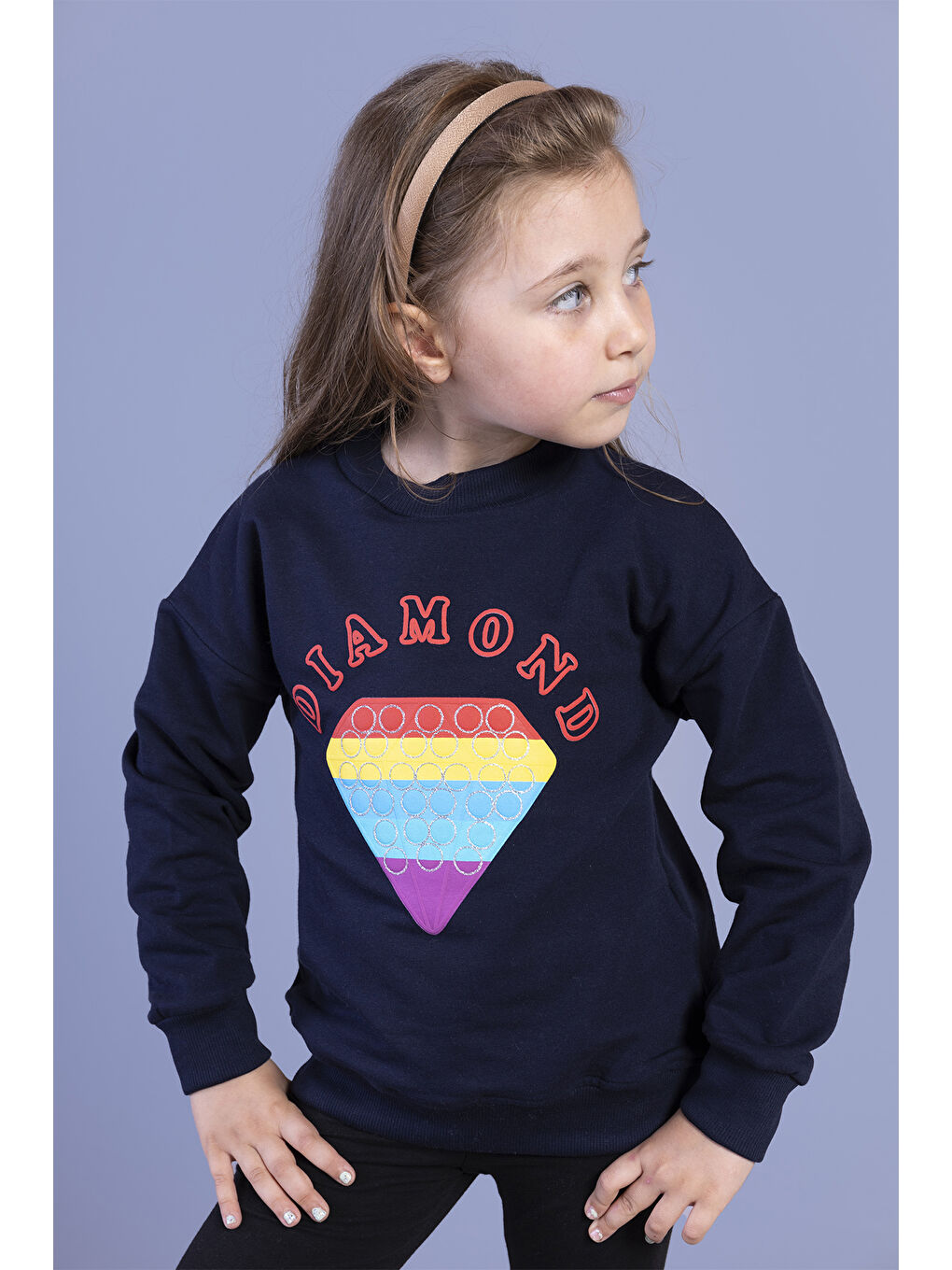 Toontoykids Lacivert Kız Çocuk Popıt Baskılı İçi Pamuklu Sweatshirt