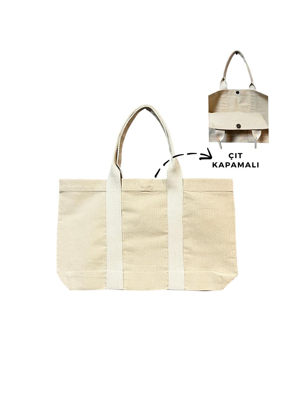 Ekru Kanvas Çıtlı El Çantası-2