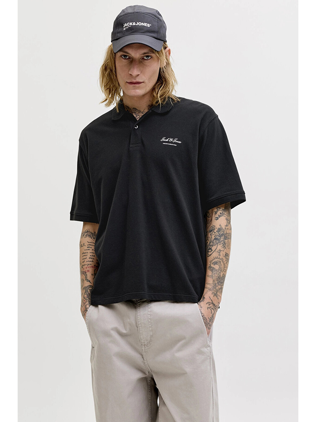 Siyah Essentials Jjearchive Logolu Pamuklu Polo Yaka T Shirt 12288877-1