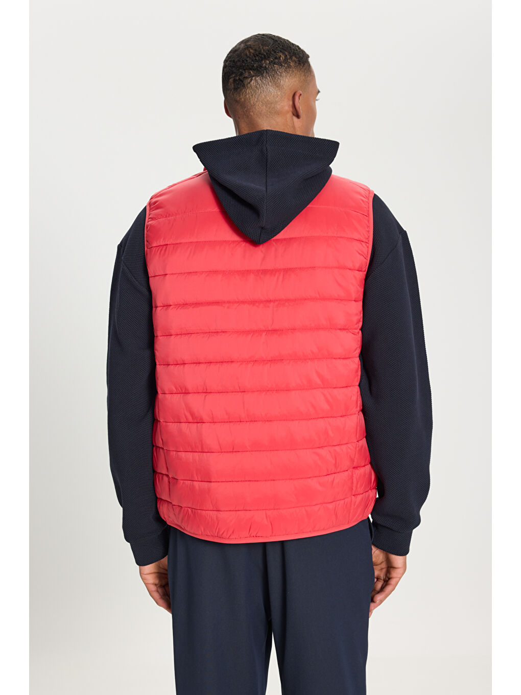 Erkek Kırmızı Rüzgar Geçirmez Taşınabilir Çantalı Sıcak Tutan Elyaf Dolgulu Ultra Hafif Standart Fit Şişme Yelek-6