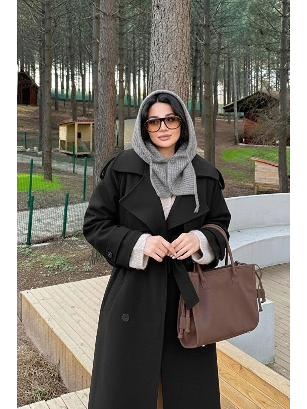 Kadın Gri Triko Düğmeli Balaklava Bere 594-14800-1