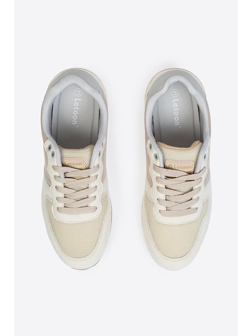 Bej Yuvarlak Burunlu Bağcıklı Erkek Spor Ayakkabı-5