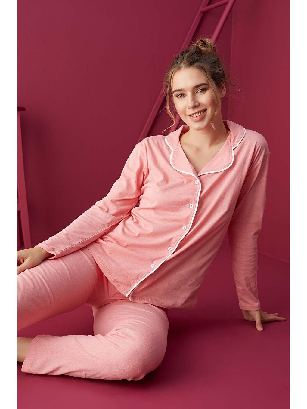 Pembe Düğmeli Pijama Takım