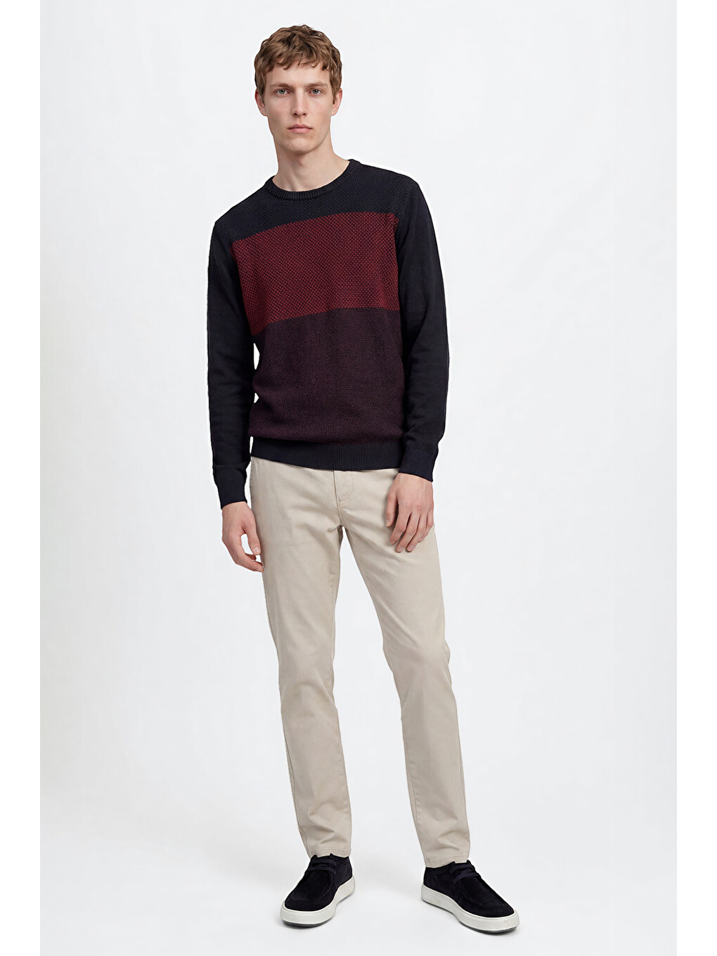 Bej Erkek Taş Pamuklu Slim Fit Dar Kesim Yan Cepli Esnek Pantolon