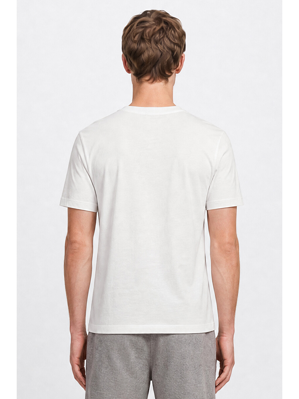 Erkek Beyaz Pamuklu Slim Fit Dar Kesim Bisiklet Yaka Baskılı Esnek Tişört-4