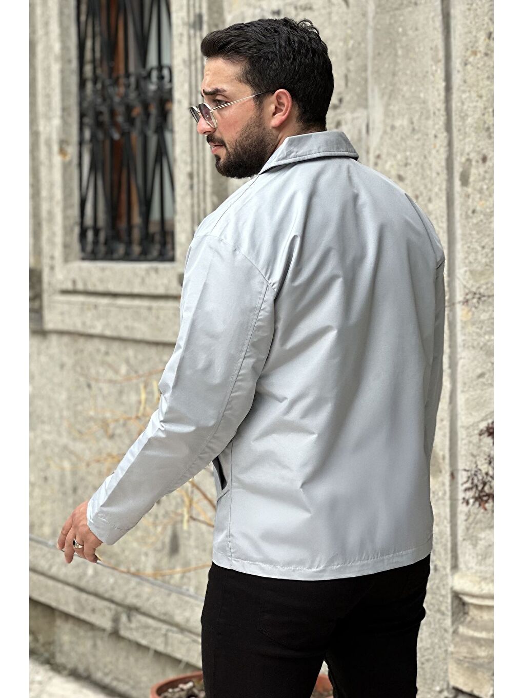 Gri Astarlı Fermuarlı Erkek Mevsimlik Mont-3