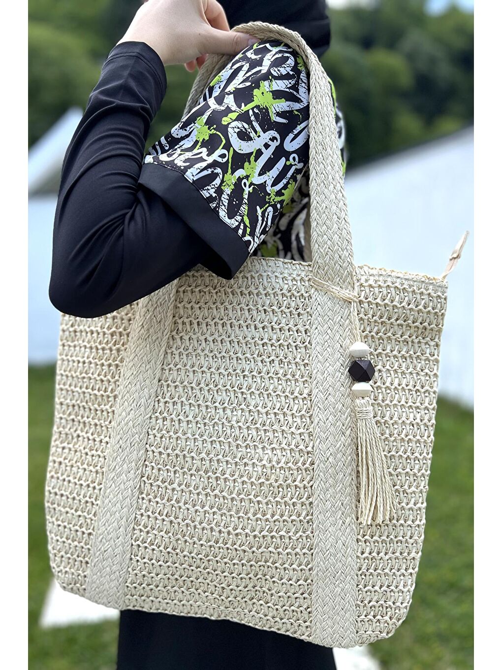 Hasır Plaj Çantası 009 Bej-2