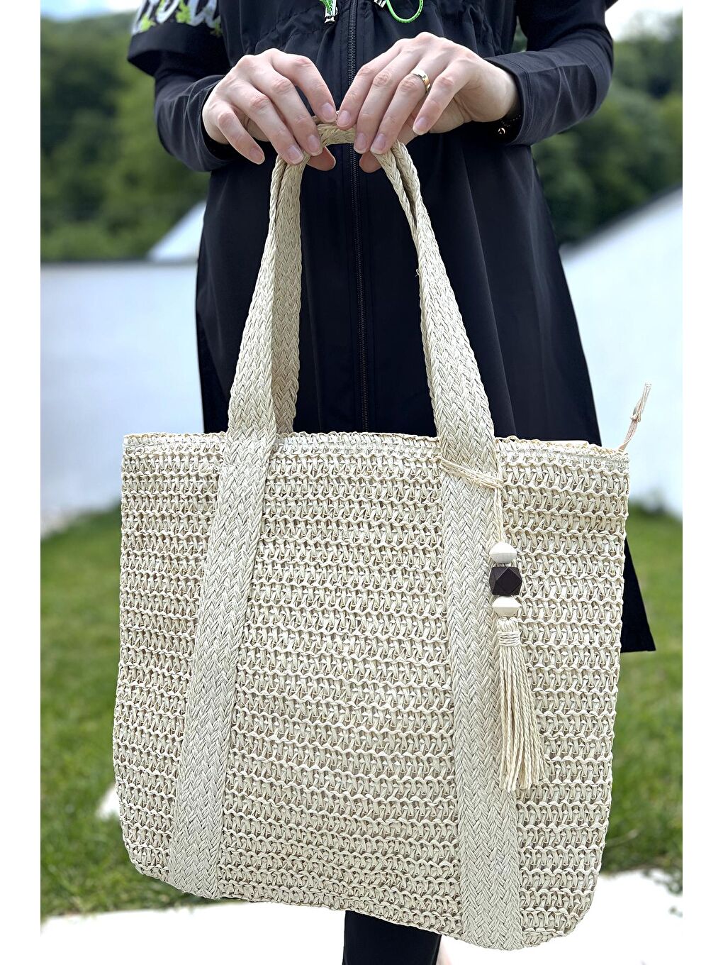 Hasır Plaj Çantası 009 Bej-3