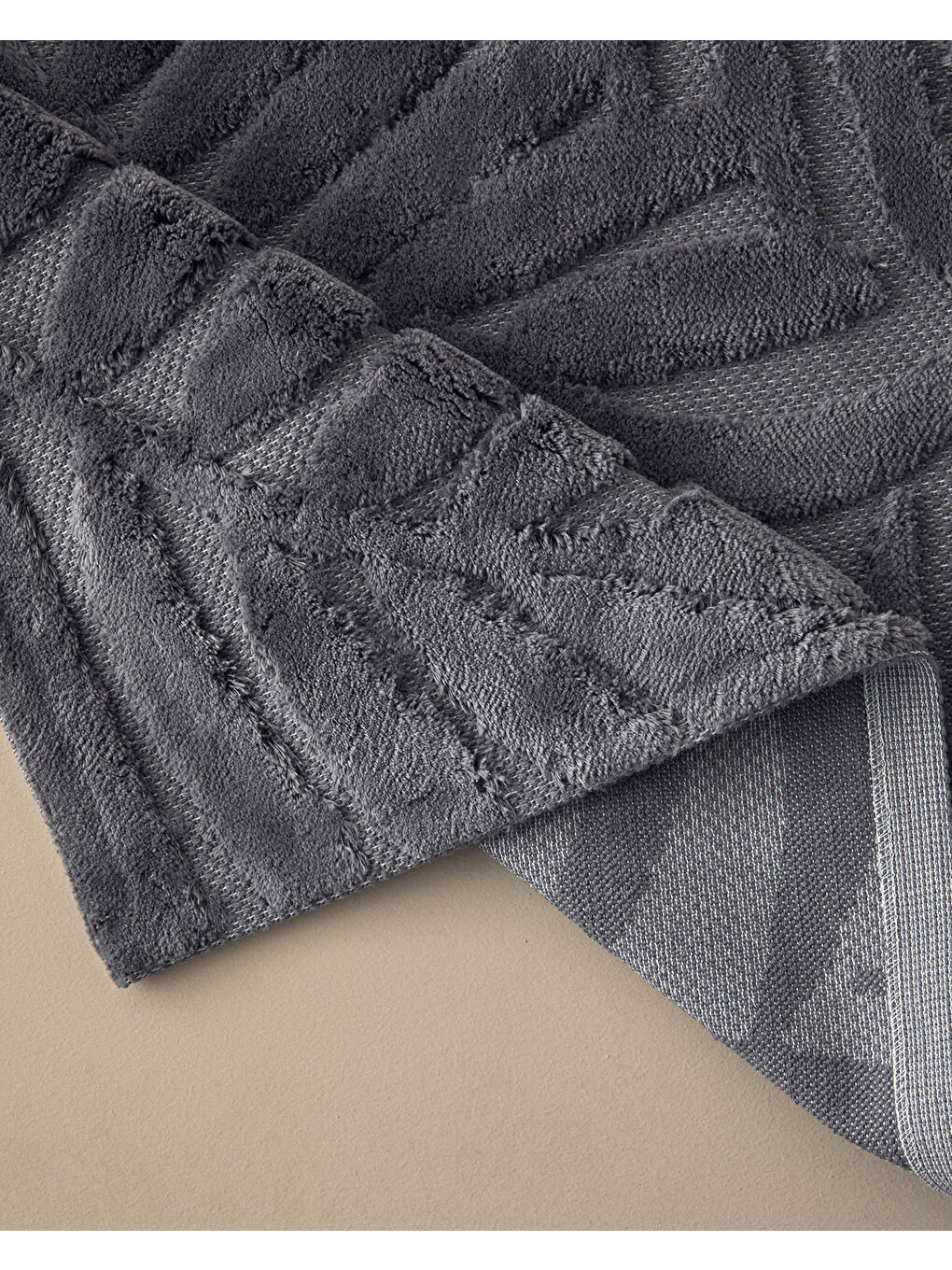 Leafy Joy Pamuklu Banyo Paspası Seti Koyu Gri-1