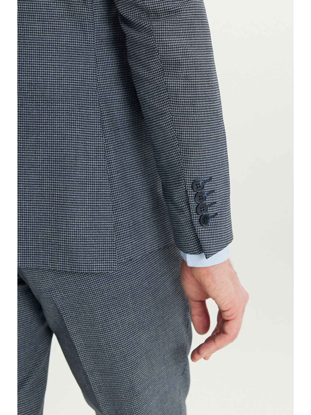 Erkek Lacivert-Mavi Ekstra Slim Fit Dar Kesim Mono Yaka Kazayağı Desenli Kapak Cepli Yün Esnek Takı--6