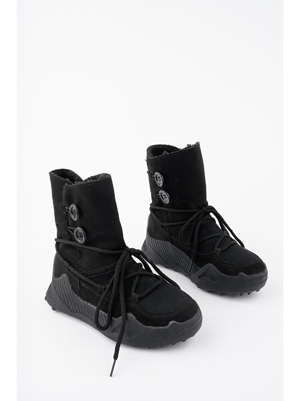 Siyah JOY Içi Kürklü Düğmeli ve Bağcıklı Kadın Bot-2