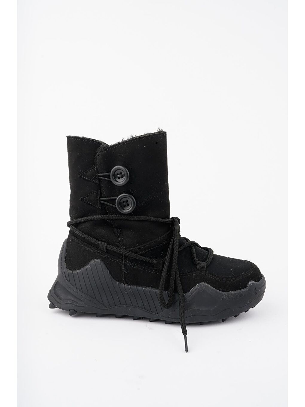 Siyah JOY Içi Kürklü Düğmeli ve Bağcıklı Kadın Bot-3
